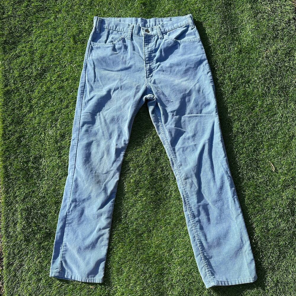 Vintage 70s Levis 646 Pant 32 x 29 Light Blue Corduroy Trouser Flare Leg